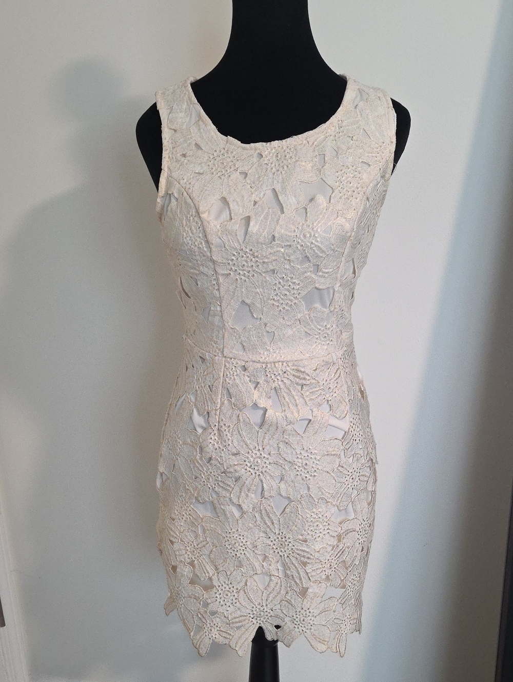Marineblu Sleeveless Lace Mini Dress in Cream